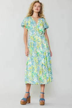 Current Air Midi Dresses-Abstract Floral Printed Midi Dress YELLOWMULTI
