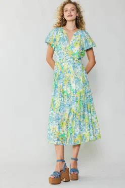 Current Air Midi Dresses-Abstract Floral Printed Midi Dress YELLOWMULTI