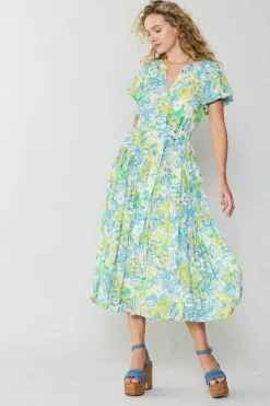 Current Air Midi Dresses-Abstract Floral Printed Midi Dress YELLOWMULTI