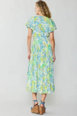 Current Air Midi Dresses-Abstract Floral Printed Midi Dress YELLOWMULTI