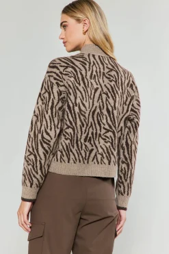 Current Air Knitwear | Sweaters-Abstract Mock Neck Sweater BROWN