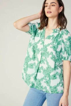 Current Air Short Sleeve Tops-Abstract Motif Top DEEPMINT