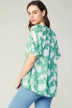Current Air Short Sleeve Tops-Abstract Motif Top DEEPMINT