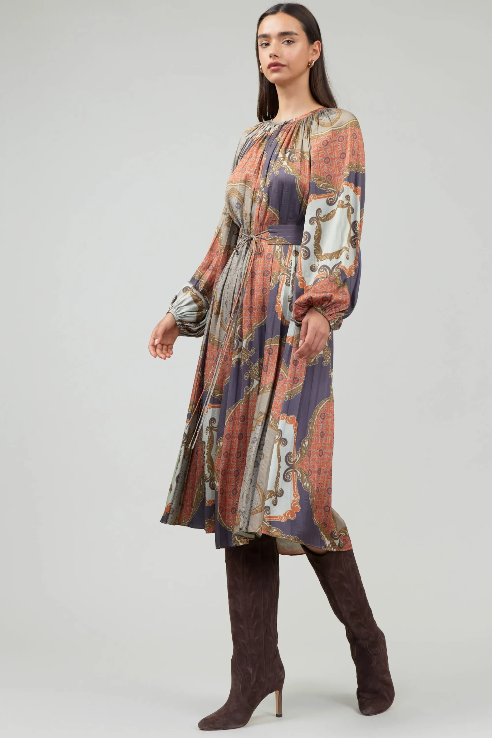 Current Air Midi Dresses-Adelaide Midi Dress BROWNMLT