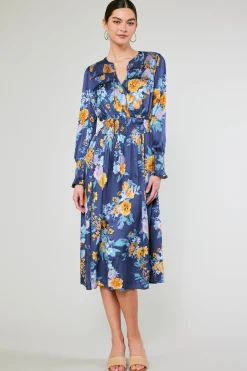 Current Air Midi Dresses-Aida Floral Midi Dress FloralBlueMlt