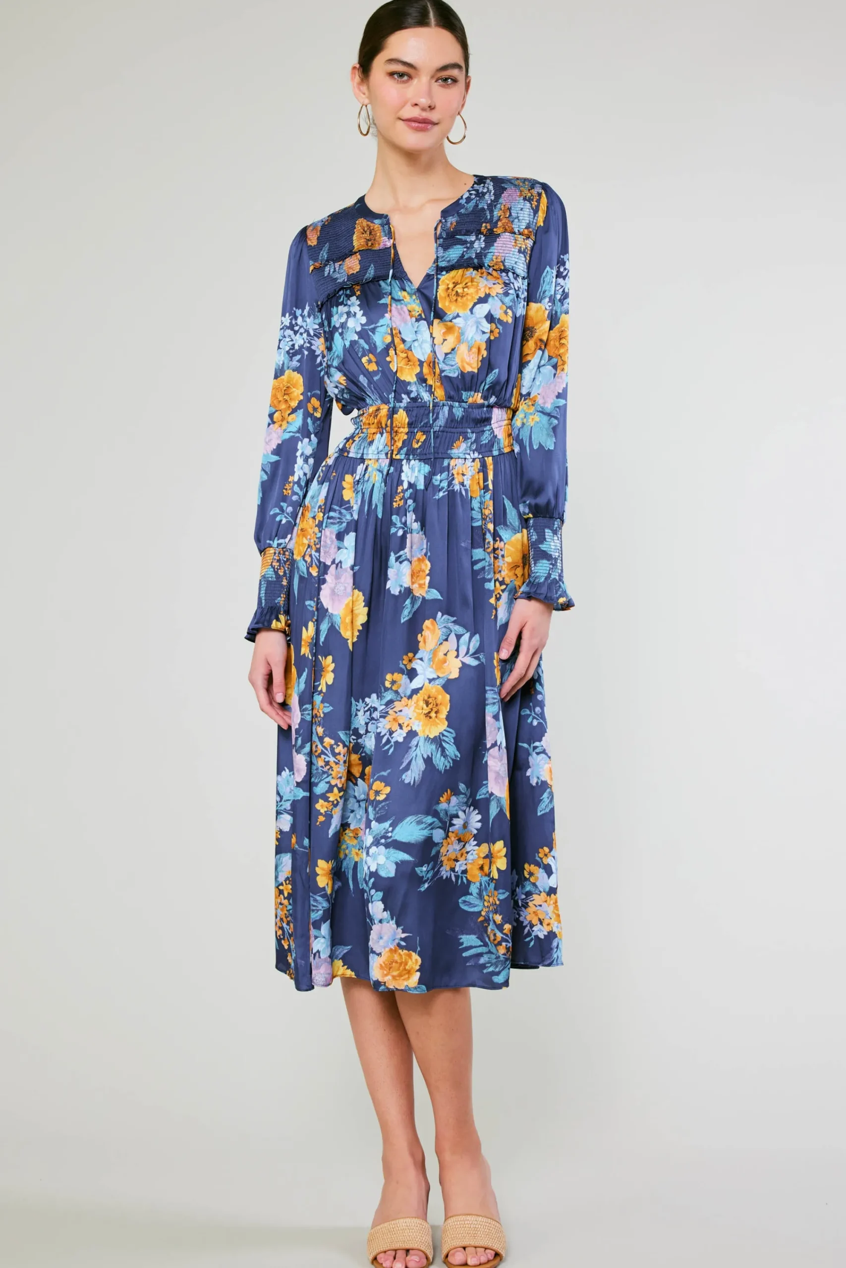 Current Air Midi Dresses-Aida Floral Midi Dress FloralBlueMlt
