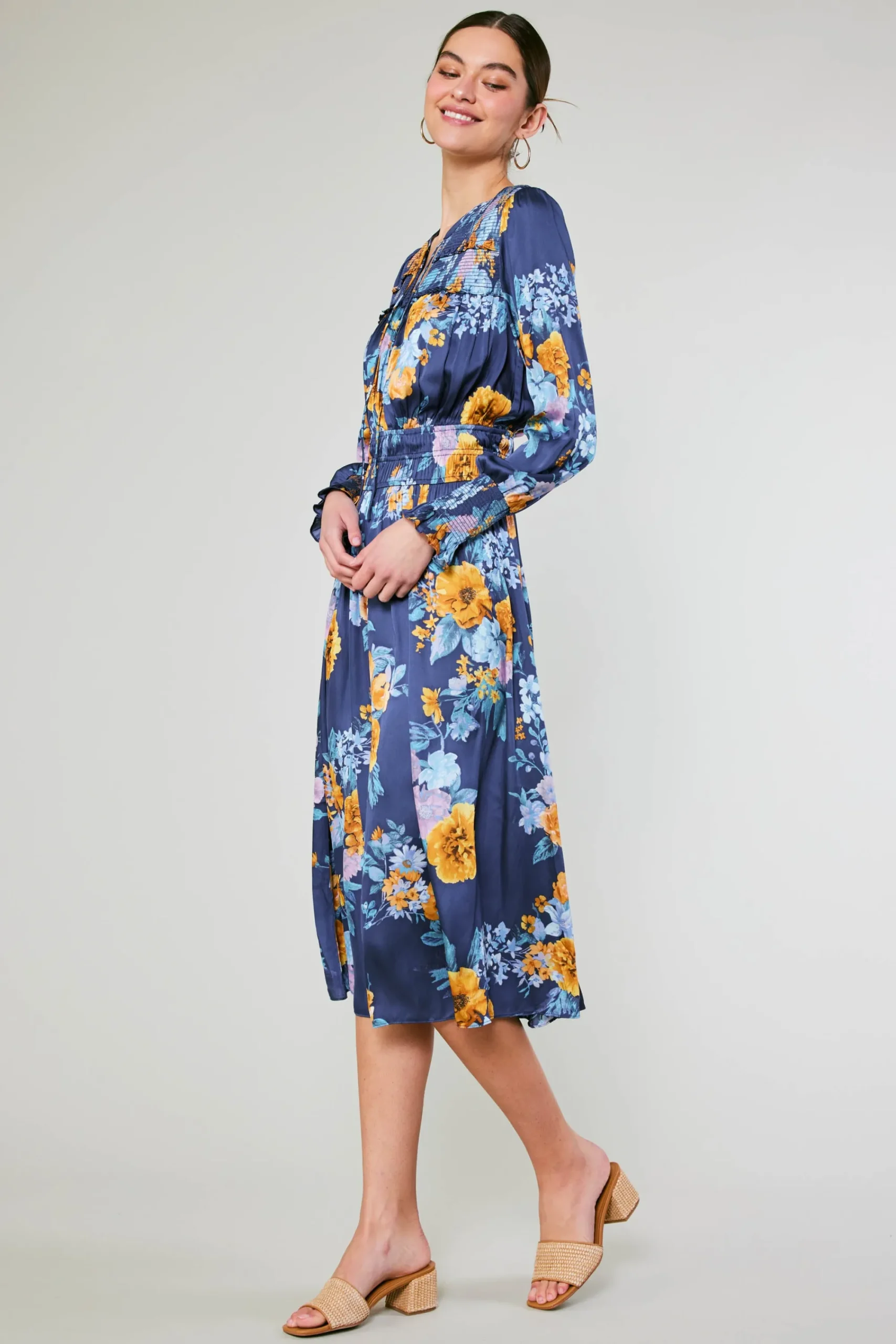 Current Air Midi Dresses-Aida Floral Midi Dress FloralBlueMlt