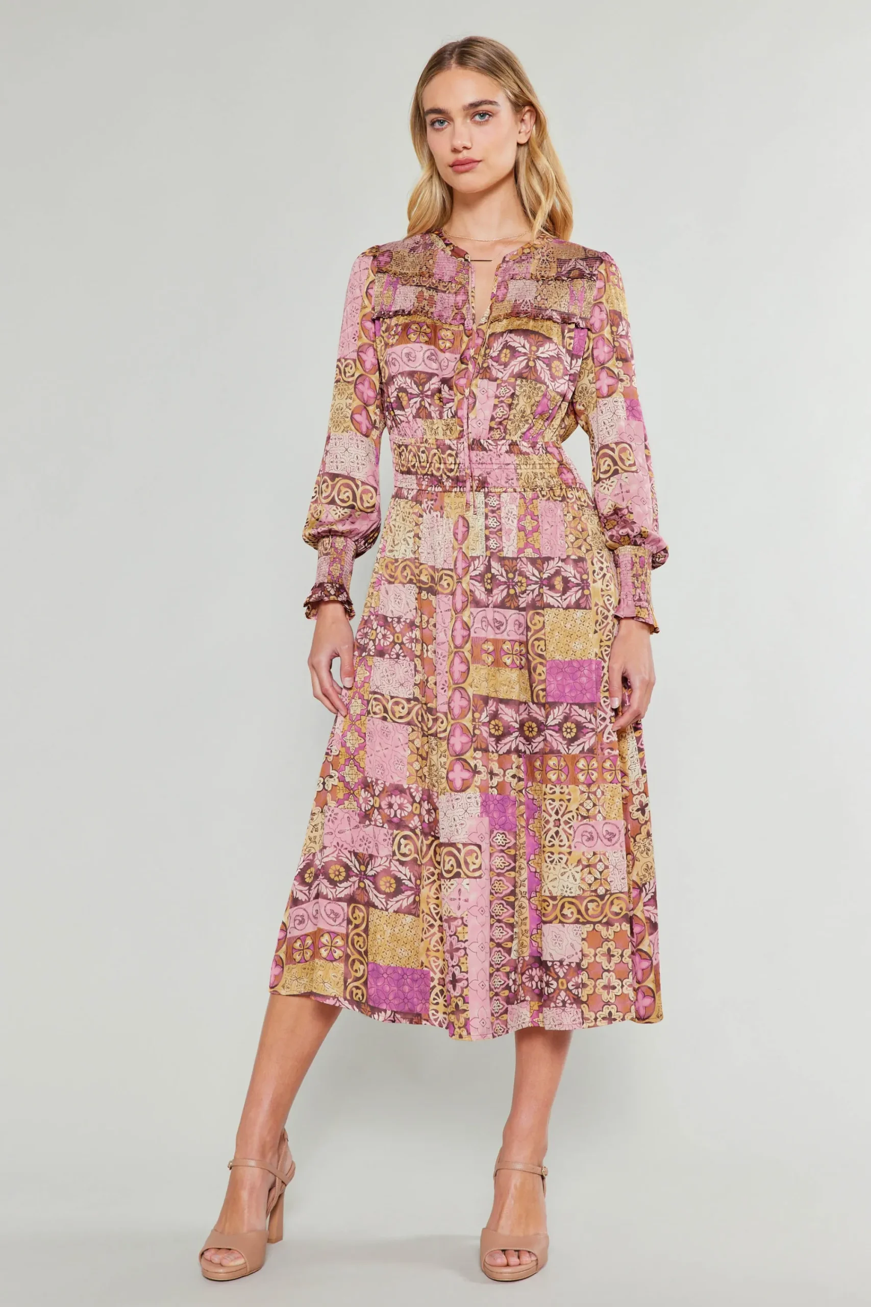 Current Air Midi Dresses-Aida Quilted Pattern Midi Dress PINKMLT