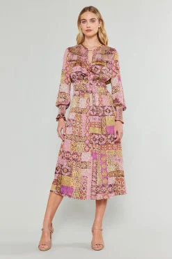 Current Air Midi Dresses-Aida Quilted Pattern Midi Dress PINKMLT