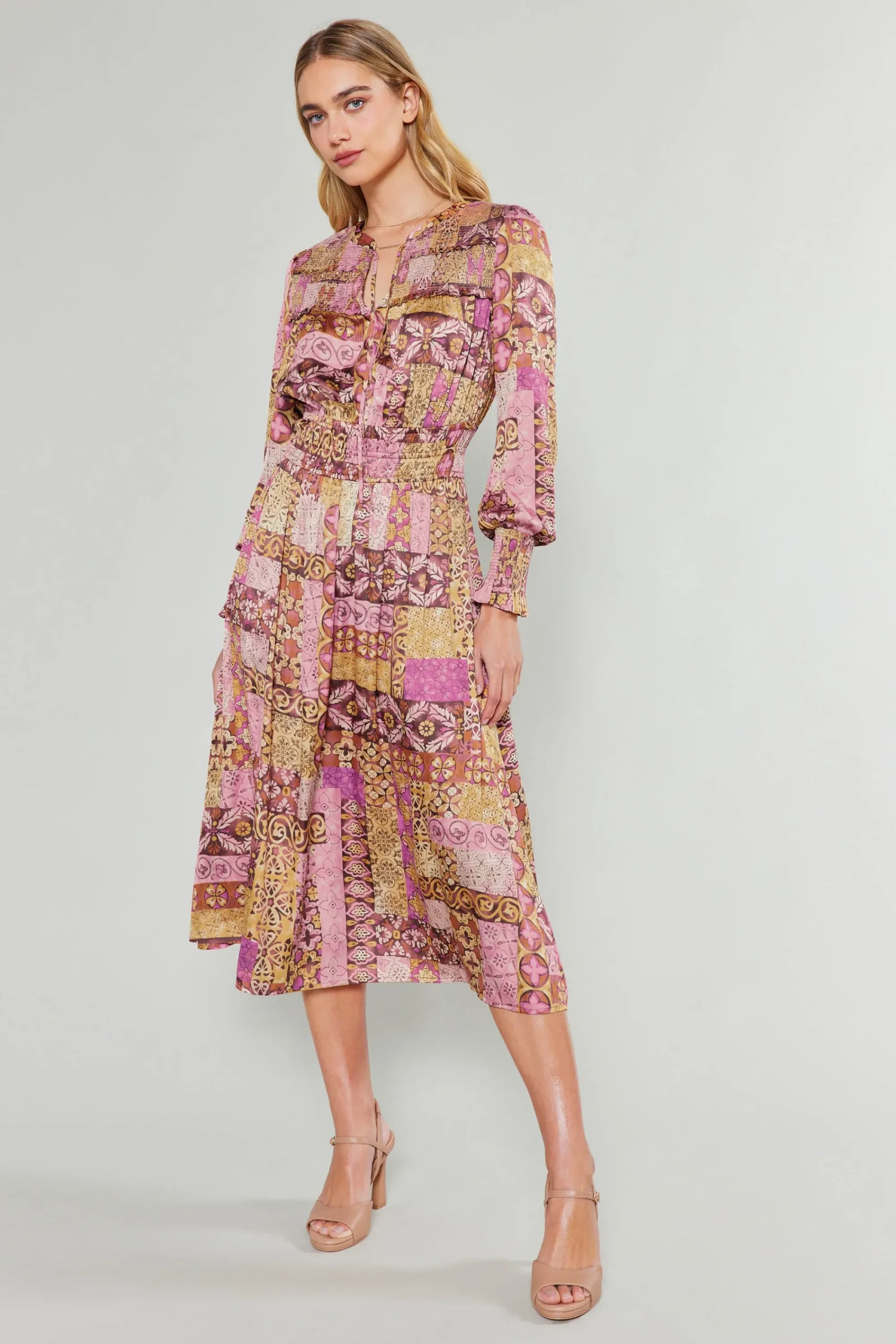 Current Air Midi Dresses-Aida Quilted Pattern Midi Dress PINKMLT