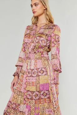 Current Air Midi Dresses-Aida Quilted Pattern Midi Dress PINKMLT
