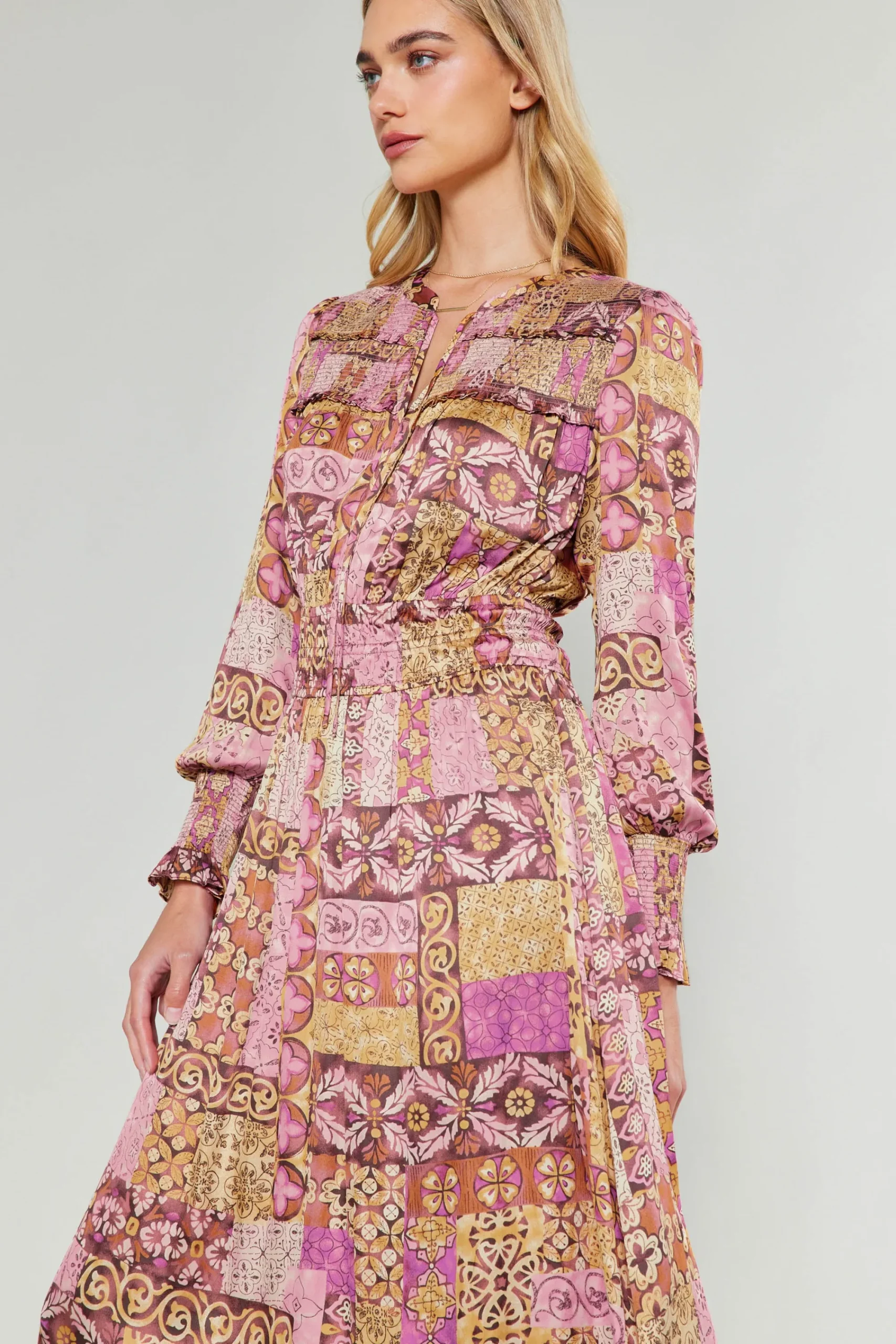 Current Air Midi Dresses-Aida Quilted Pattern Midi Dress PINKMLT