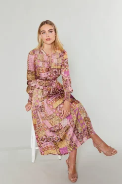 Current Air Midi Dresses-Aida Quilted Pattern Midi Dress PINKMLT