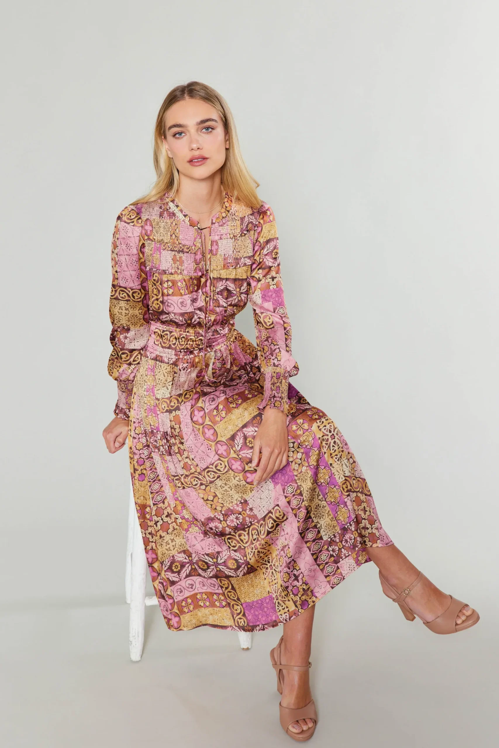Current Air Midi Dresses-Aida Quilted Pattern Midi Dress PINKMLT