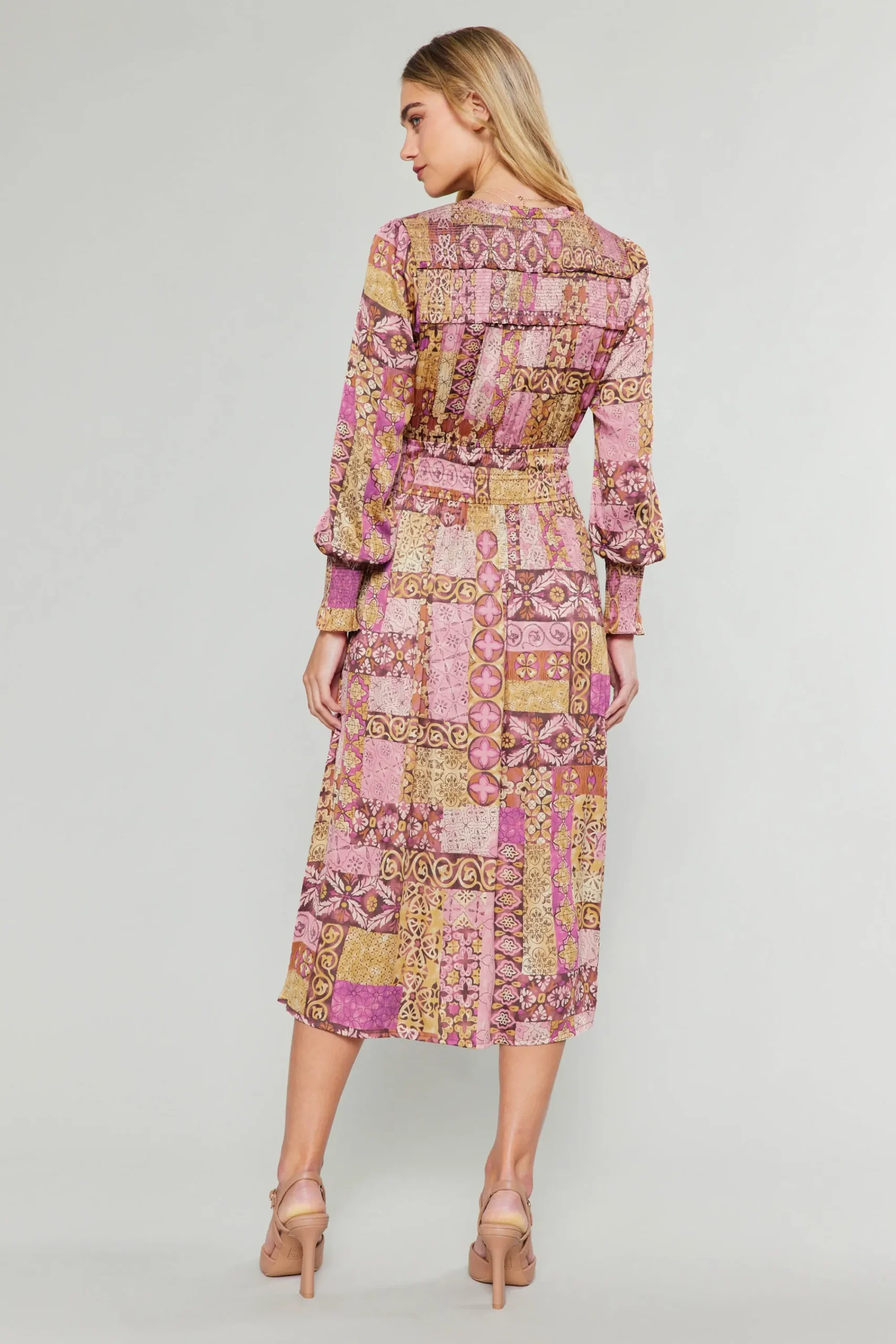 Current Air Midi Dresses-Aida Quilted Pattern Midi Dress PINKMLT
