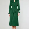 Current Air Midi Dresses-Aida Smocked Midi Dress EMERALDGREEN