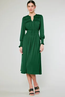 Current Air Midi Dresses-Aida Smocked Midi Dress EMERALDGREEN