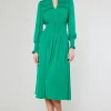 Current Air Midi Dresses-Aida Smocked Midi Dress GREEN