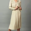 Current Air Midi Dresses-Aida Smocked Midi Dress TAUPE
