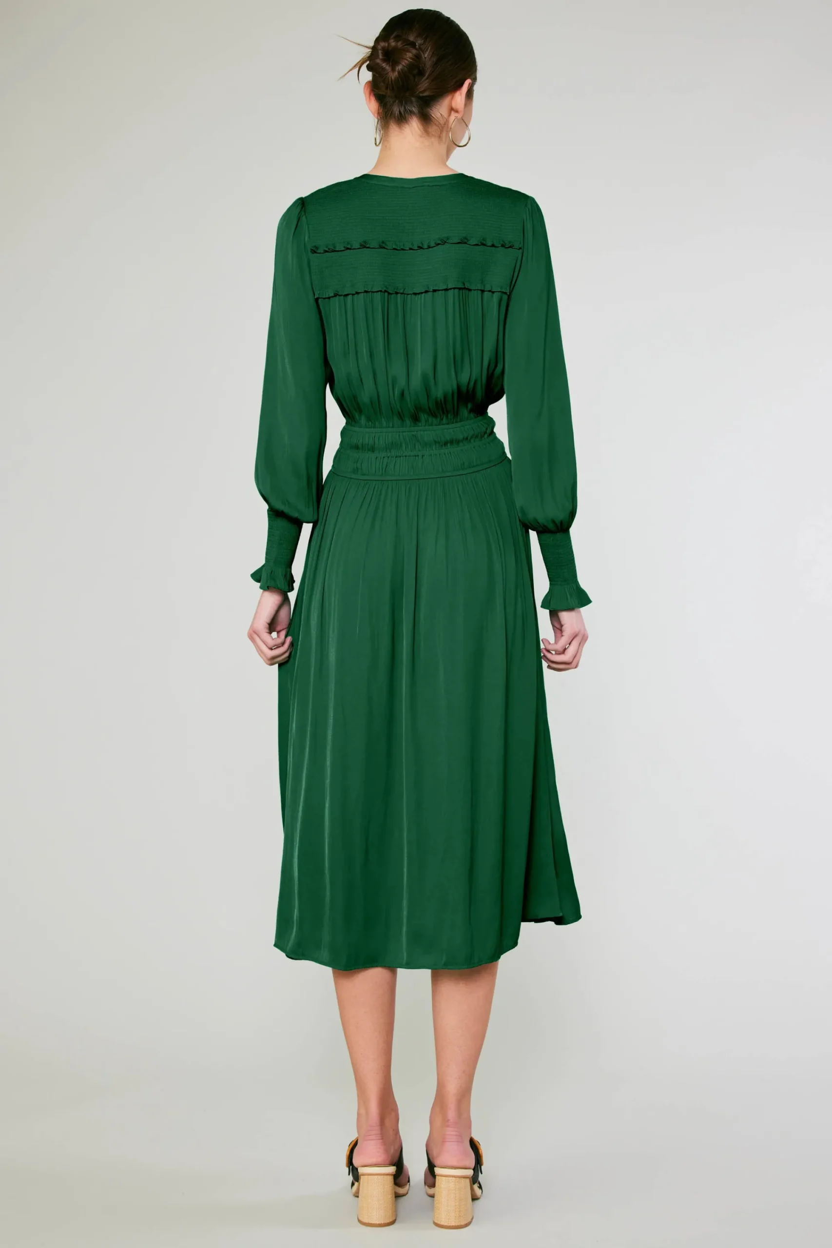 Current Air Midi Dresses-Aida Smocked Midi Dress EMERALDGREEN
