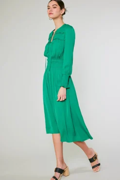 Current Air Midi Dresses-Aida Smocked Midi Dress GREEN