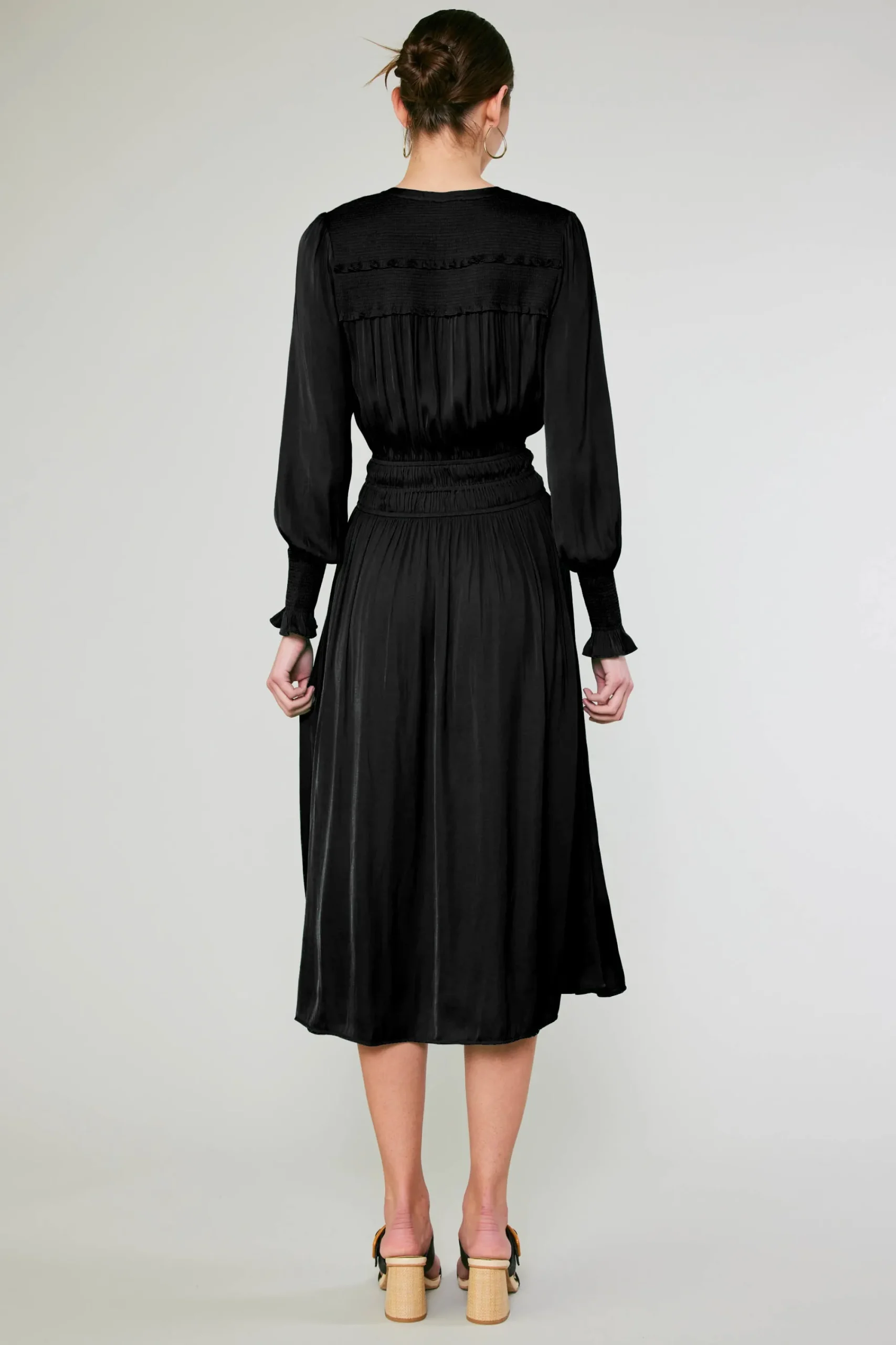 Current Air Midi Dresses-Aida Smocked Midi Dress BLACK