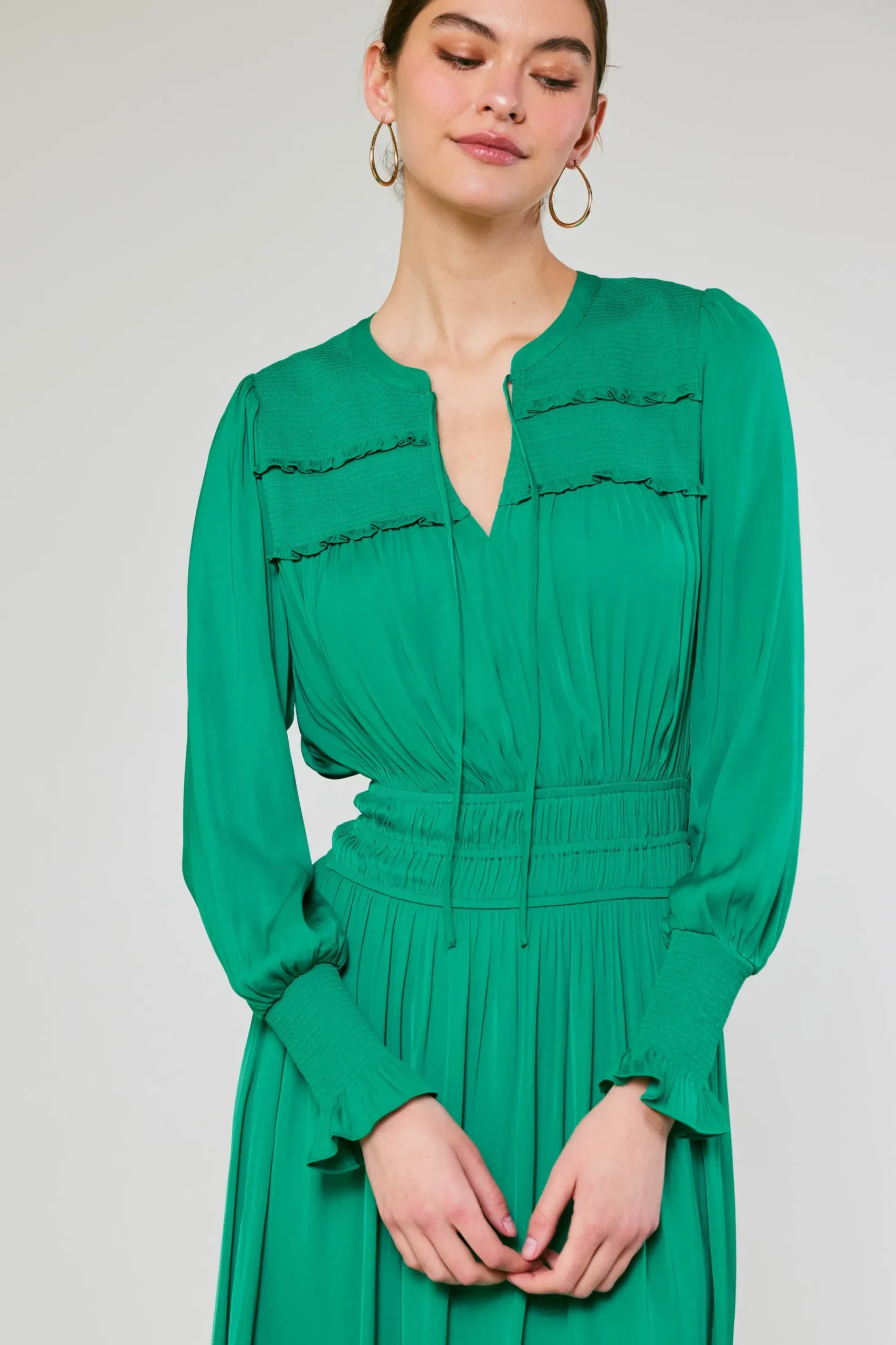 Current Air Midi Dresses-Aida Smocked Midi Dress GREEN