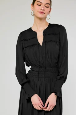 Current Air Midi Dresses-Aida Smocked Midi Dress BLACK