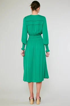 Current Air Midi Dresses-Aida Smocked Midi Dress GREEN