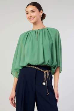 Current Air Long Sleeve Tops-Alessia Dolman Sleeved Blouse LEAFGREEN