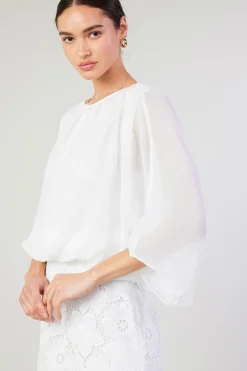 Current Air Long Sleeve Tops-Alessia Dolman Sleeved Blouse WHITE