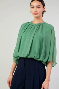 Current Air Long Sleeve Tops-Alessia Dolman Sleeved Blouse LEAFGREEN