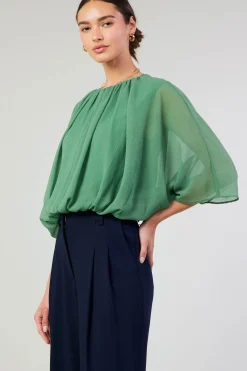 Current Air Long Sleeve Tops-Alessia Dolman Sleeved Blouse LEAFGREEN
