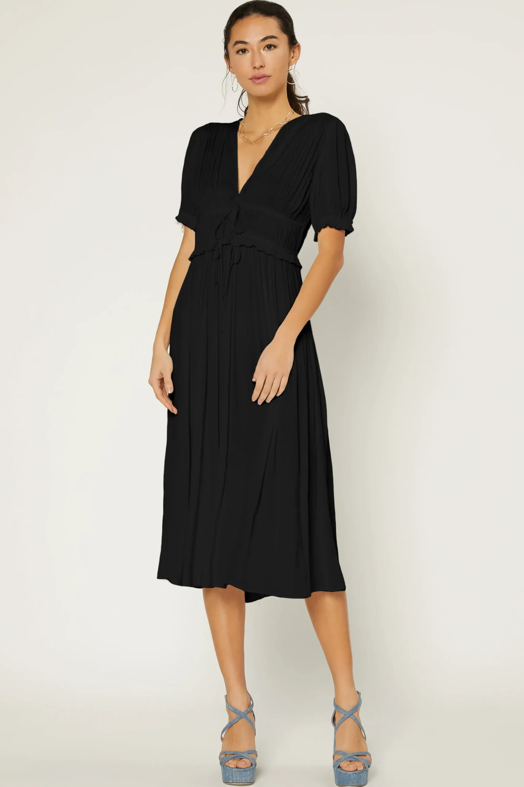 Current Air Maxi Dresses-Amelia Pleated Maxi Dress BLACK