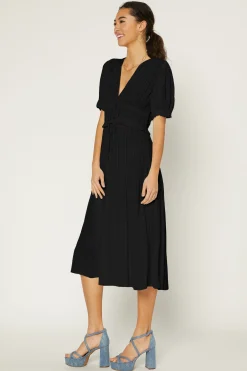 Current Air Maxi Dresses-Amelia Pleated Maxi Dress BLACK