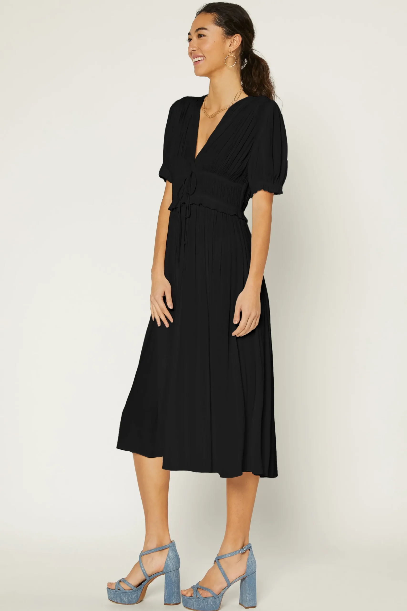 Current Air Maxi Dresses-Amelia Pleated Maxi Dress BLACK