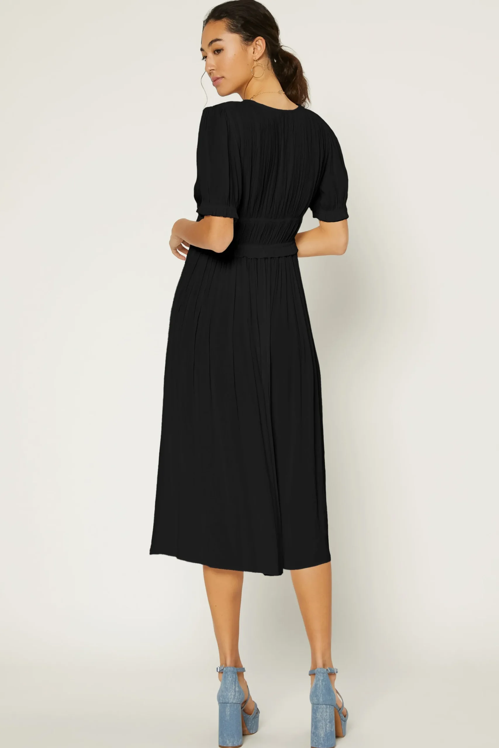 Current Air Maxi Dresses-Amelia Pleated Maxi Dress BLACK