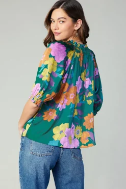 Current Air Long Sleeve Tops-Angelica Floral Blouse GREENFLORAL