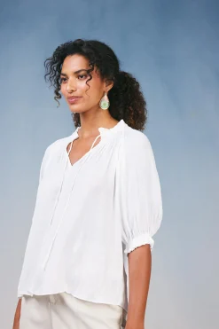 Current Air Short Sleeve Tops | Long Sleeve Tops-Angelica Pleated Blouse WHITE