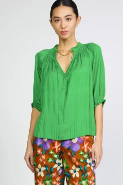 Current Air Short Sleeve Tops | Long Sleeve Tops-Angelica Pleated Blouse SPRINGGREEN