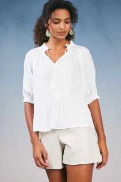 Current Air Short Sleeve Tops | Long Sleeve Tops-Angelica Pleated Blouse WHITE