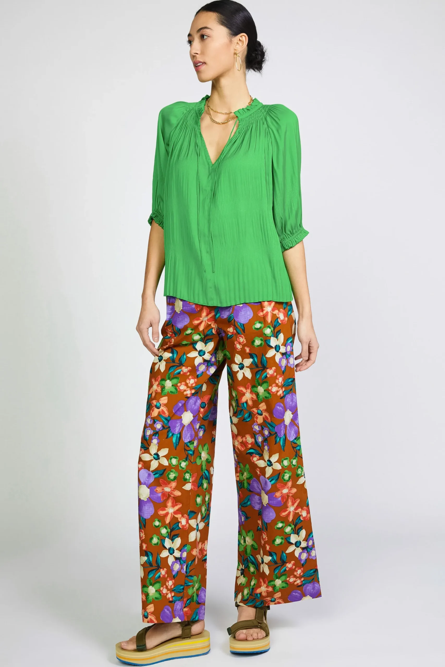 Current Air Short Sleeve Tops | Long Sleeve Tops-Angelica Pleated Blouse SPRINGGREEN