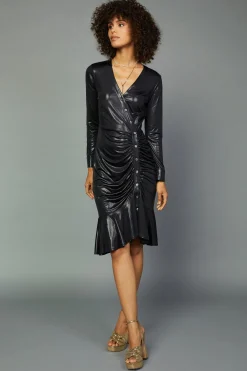 Current Air Mini Dresses-Asymmetrical Button Dress BLACK