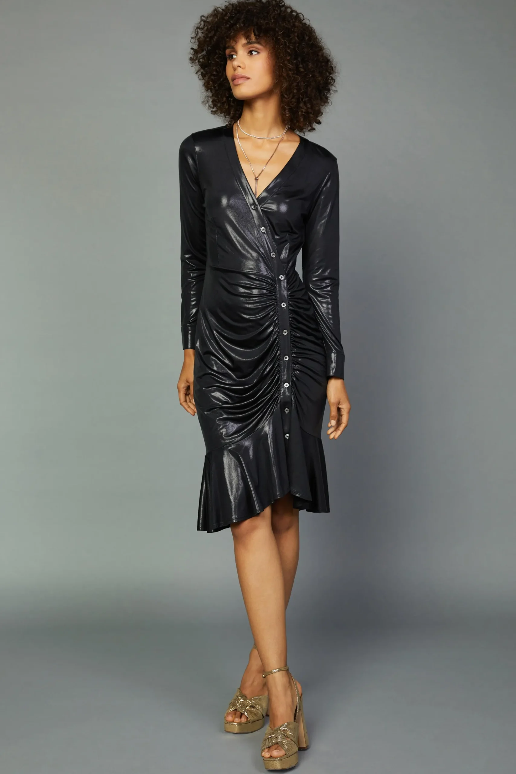Current Air Mini Dresses-Asymmetrical Button Dress BLACK