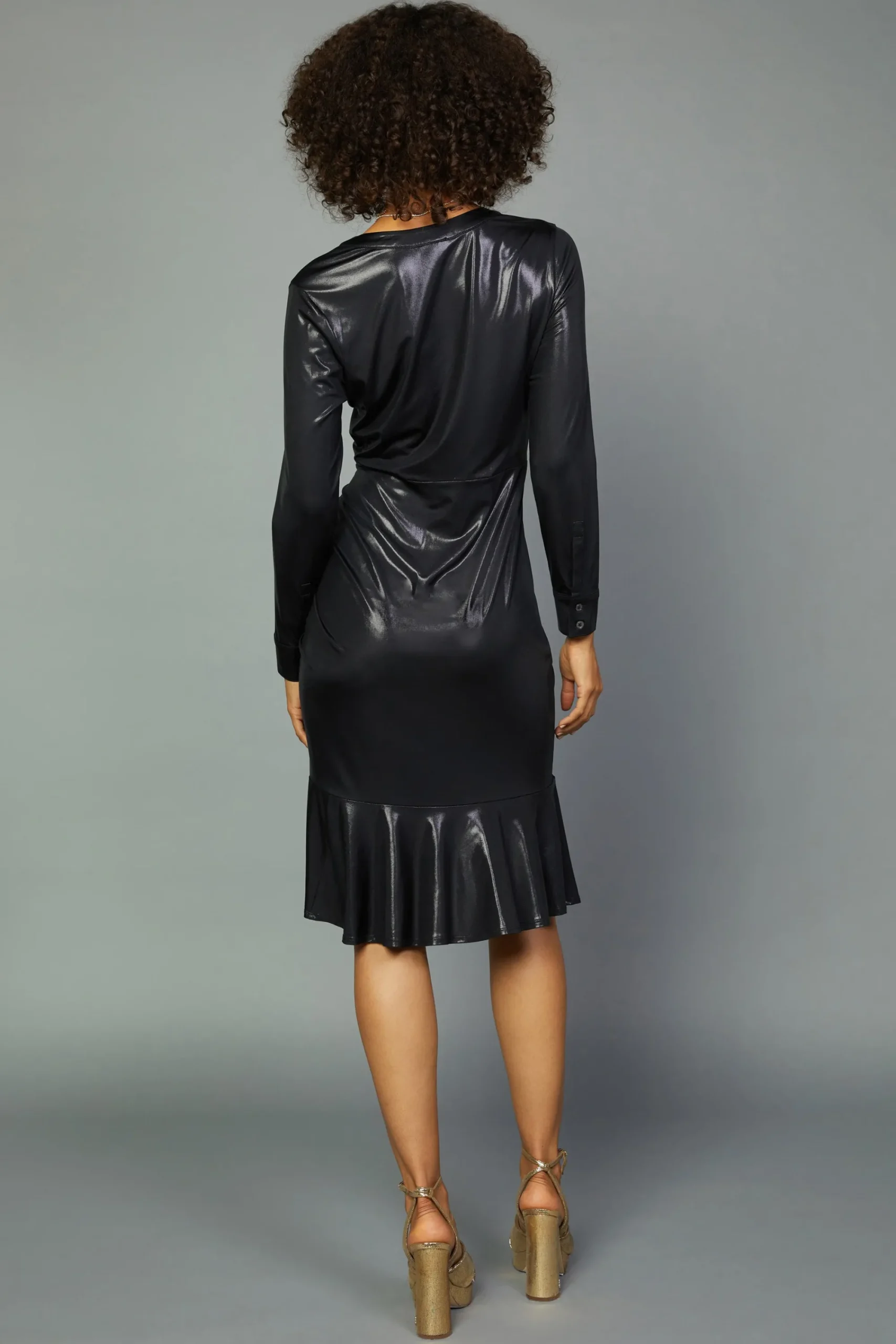 Current Air Mini Dresses-Asymmetrical Button Dress BLACK