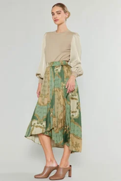 Current Air Skirts-Asymmetrical Vintage Print Skirt OLIVEMLT