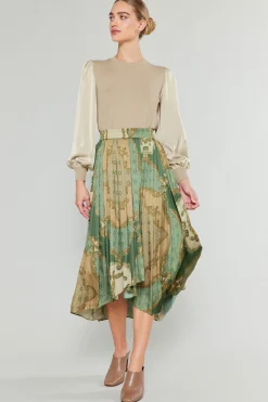 Current Air Skirts-Asymmetrical Vintage Print Skirt OLIVEMLT