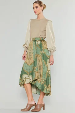Current Air Skirts-Asymmetrical Vintage Print Skirt OLIVEMLT