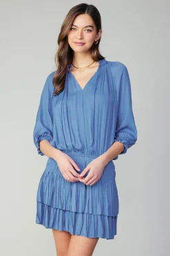Current Air Mini Dresses-Aurelie Pleated Mini Dress FADEDBLUE