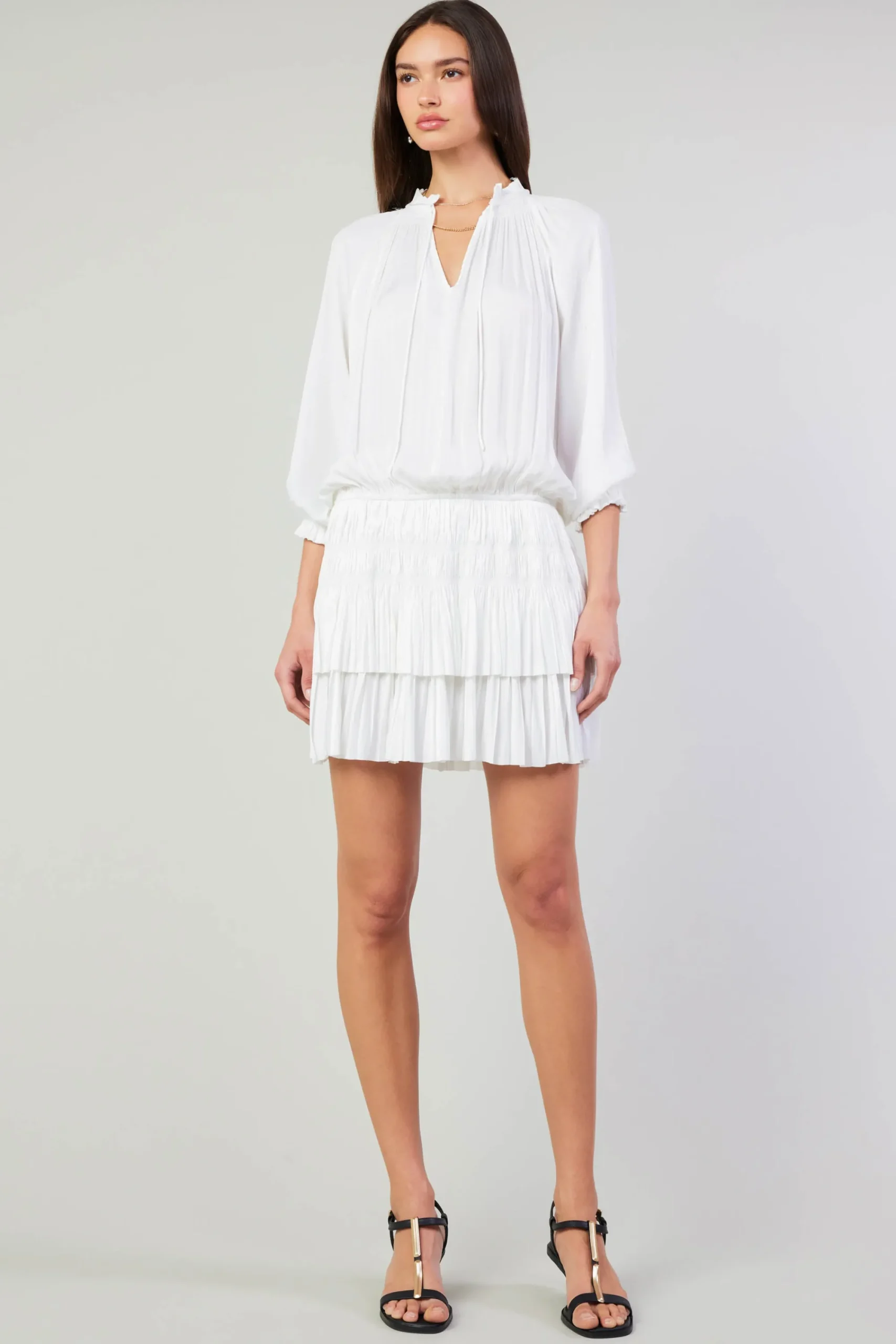Current Air Mini Dresses-Aurelie Pleated Mini Dress WHITE